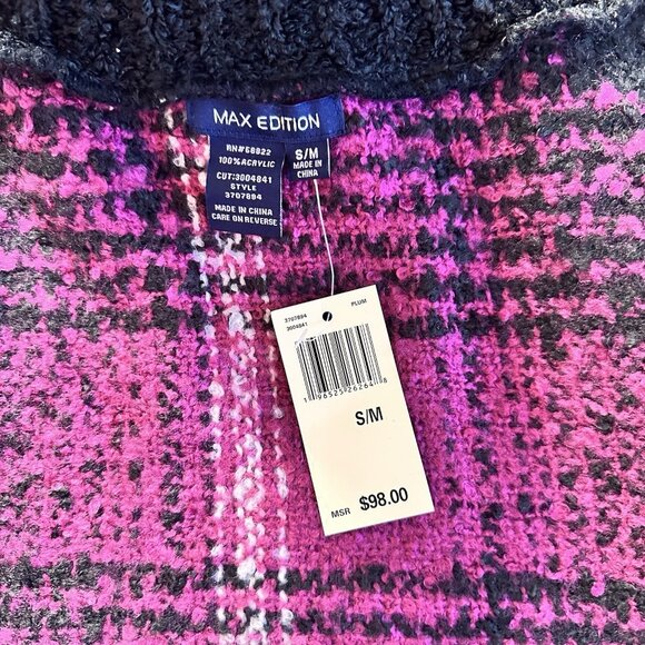 Max Edition Sweater women's Size S/M Burgundy Black and White Poncho Boho NWT$98 - Picture 7 of 7